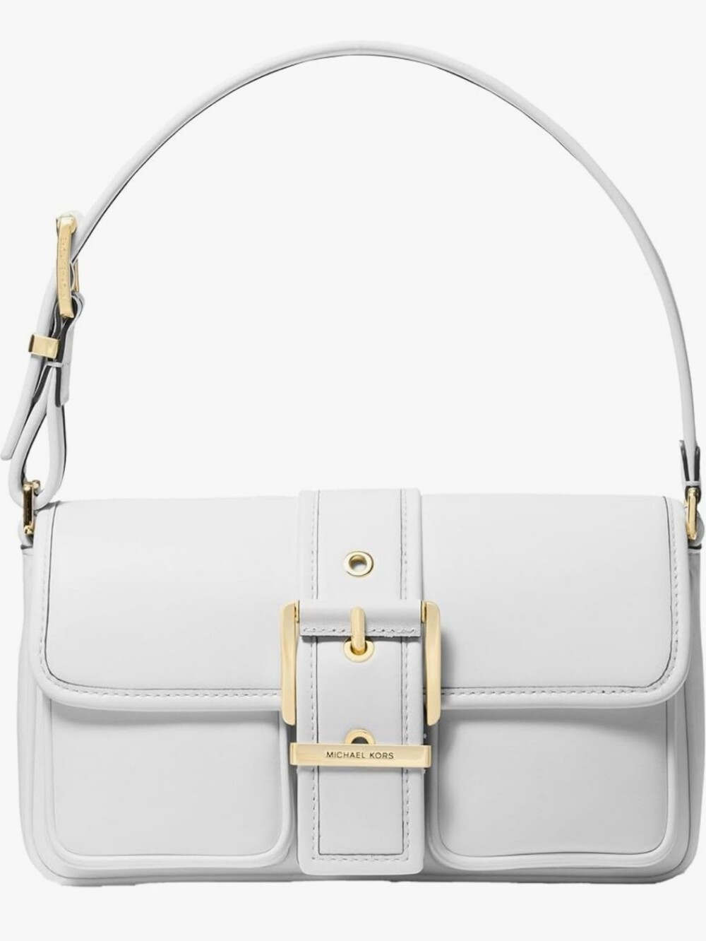 MICHAEL KORS White Leather Shoulder Bag with Gold Hardware Buckle